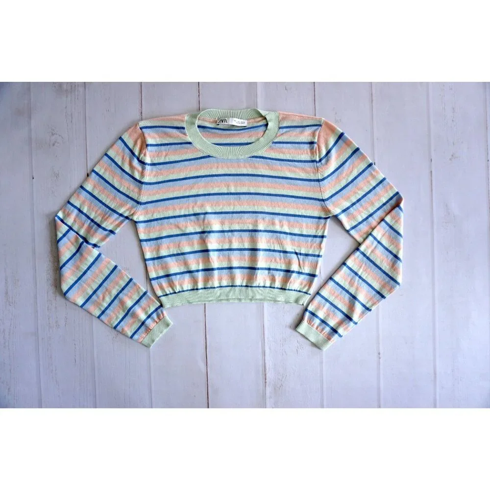 Zara Women Multicolor Striped Crop Top – Size L - Picture 6 of 6